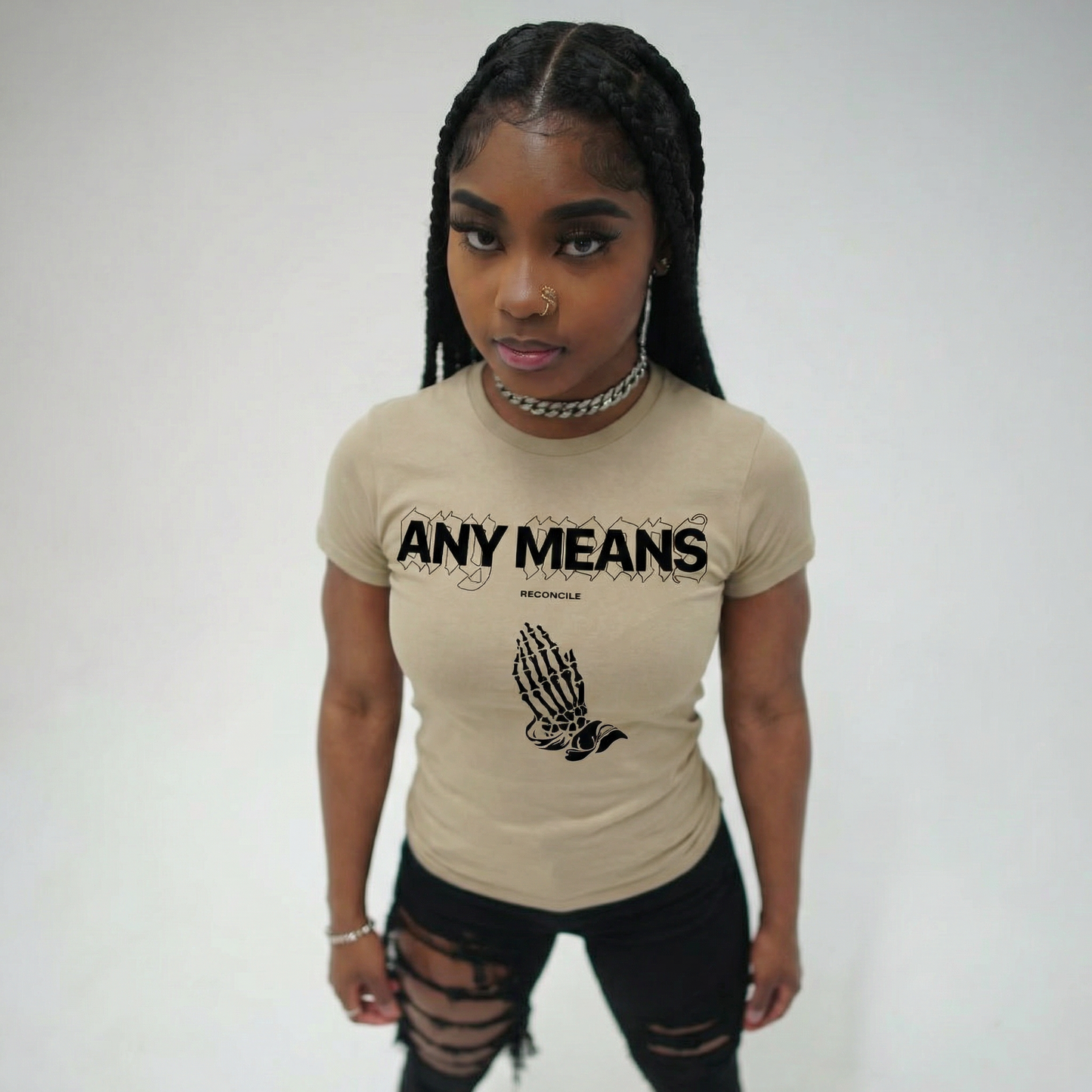 ANY MEANS - Sand Tee